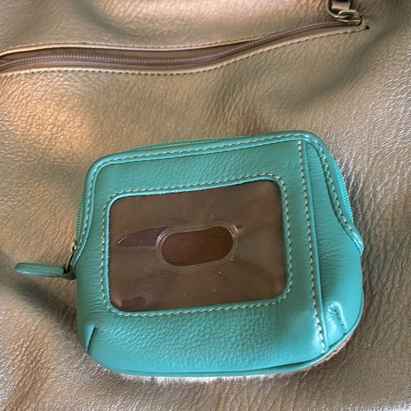 Silver colored purse with hair on hide key/card holder - Picture 6 of 9